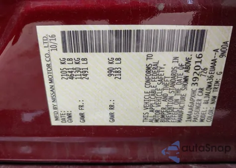 2017 Nissan Maxima 3.5 S from USA, damaged, VIN 1N4AA6APXHC392016